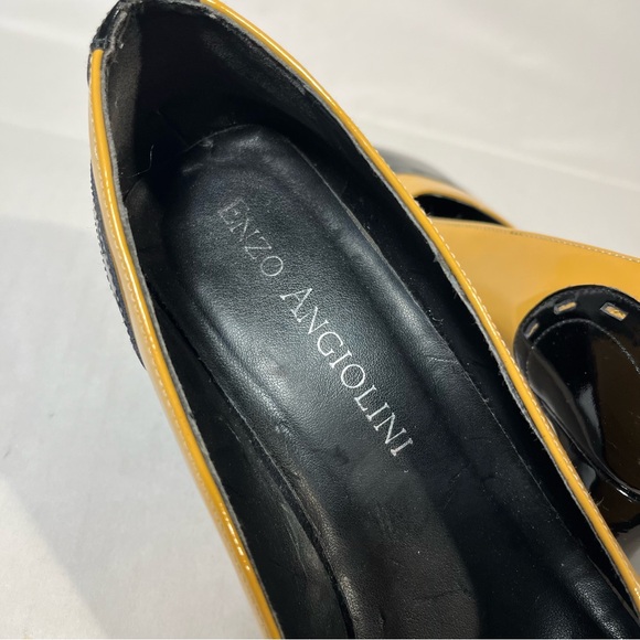 Enzo Angiolini Square Toe Patent Yellow and Black Chunky Block Heel Size 8.5 - Picture 7 of 10